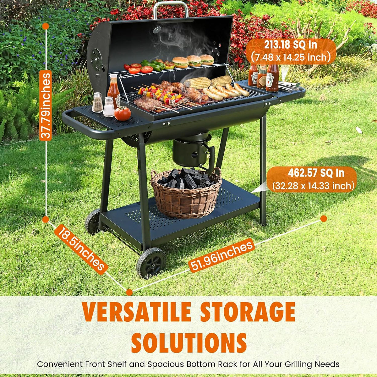 BBQ Barrel Charcoal Grill: Spacious Premium Outdoor Barbecue Grill