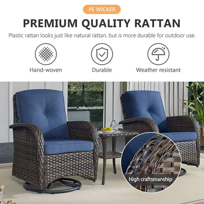 5PCS Patio Furniture Sets with Fire Pit, Brown Wicker Outdoor Patio Furniture Set with Couch, Outdoor Swivel Chair, and 43" Propane Firepit Table for Porch, Deck, Backyard