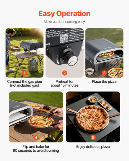 Propane Outdoor Pizza Oven, 12 Inch Gas Pizza Maker, Portable Pizza Cooker with Thickened Pizza Stone, Carry Bag, Foldable Leg, Stainless Steel Pizza Oven for outside Camping & Backyard