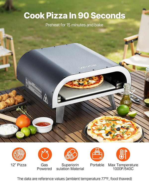 Propane Outdoor Pizza Oven, 12 Inch Gas Pizza Maker, Portable Pizza Cooker with Thickened Pizza Stone, Carry Bag, Foldable Leg, Stainless Steel Pizza Oven for outside Camping & Backyard