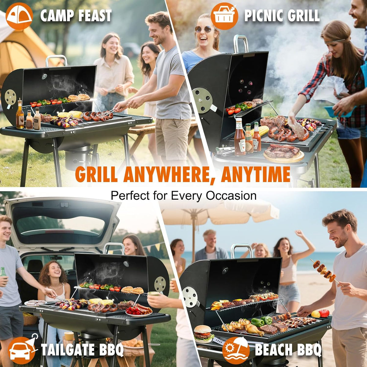 BBQ Barrel Charcoal Grill: Spacious Premium Outdoor Barbecue Grill