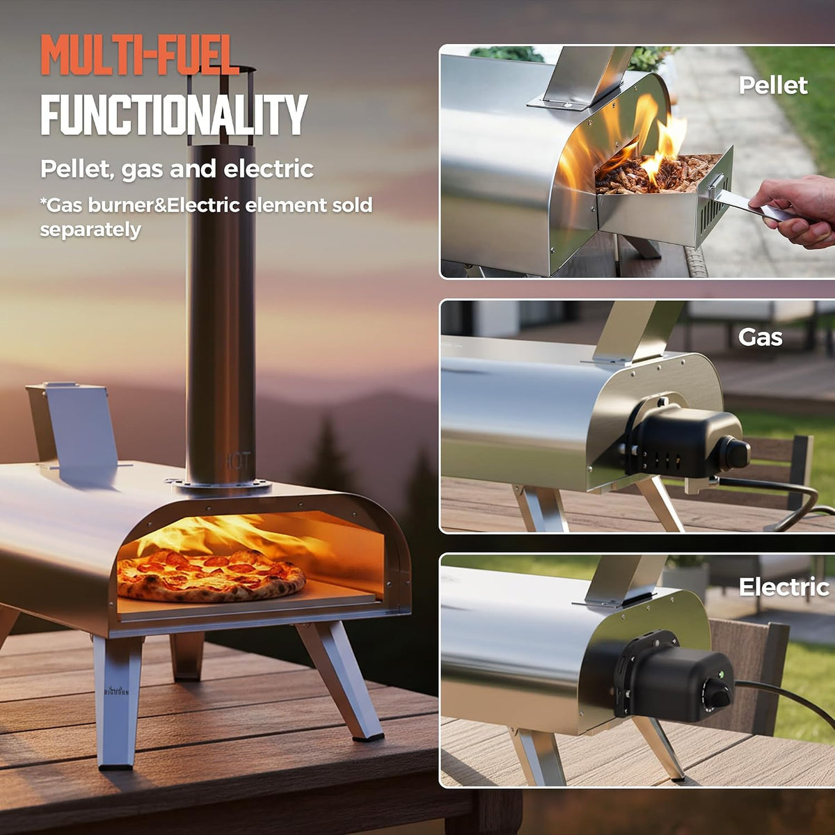 12" Outdoor Pizza Oven, 1110°F, Wood Pellet, Gas & Electric