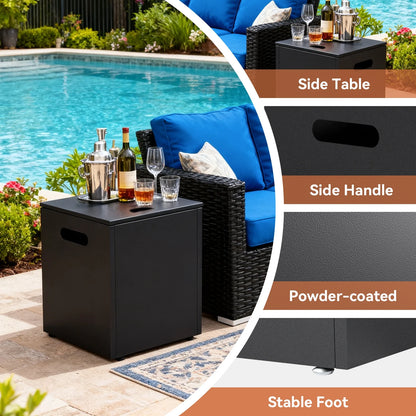 5PCS Patio Furniture Sets with Fire Pit, Brown Wicker Outdoor Patio Furniture Set with Couch, Outdoor Swivel Chair, and 43" Propane Firepit Table for Porch, Deck, Backyard