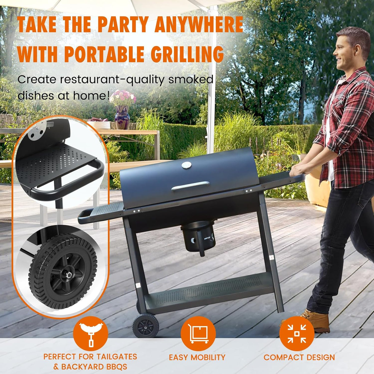 BBQ Barrel Charcoal Grill: Spacious Premium Outdoor Barbecue Grill