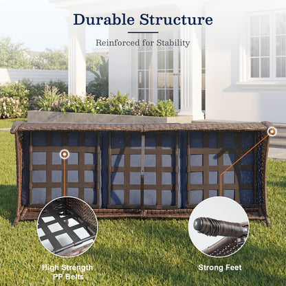 5PCS Patio Furniture Sets with Fire Pit, Brown Wicker Outdoor Patio Furniture Set with Couch, Outdoor Swivel Chair, and 43" Propane Firepit Table for Porch, Deck, Backyard