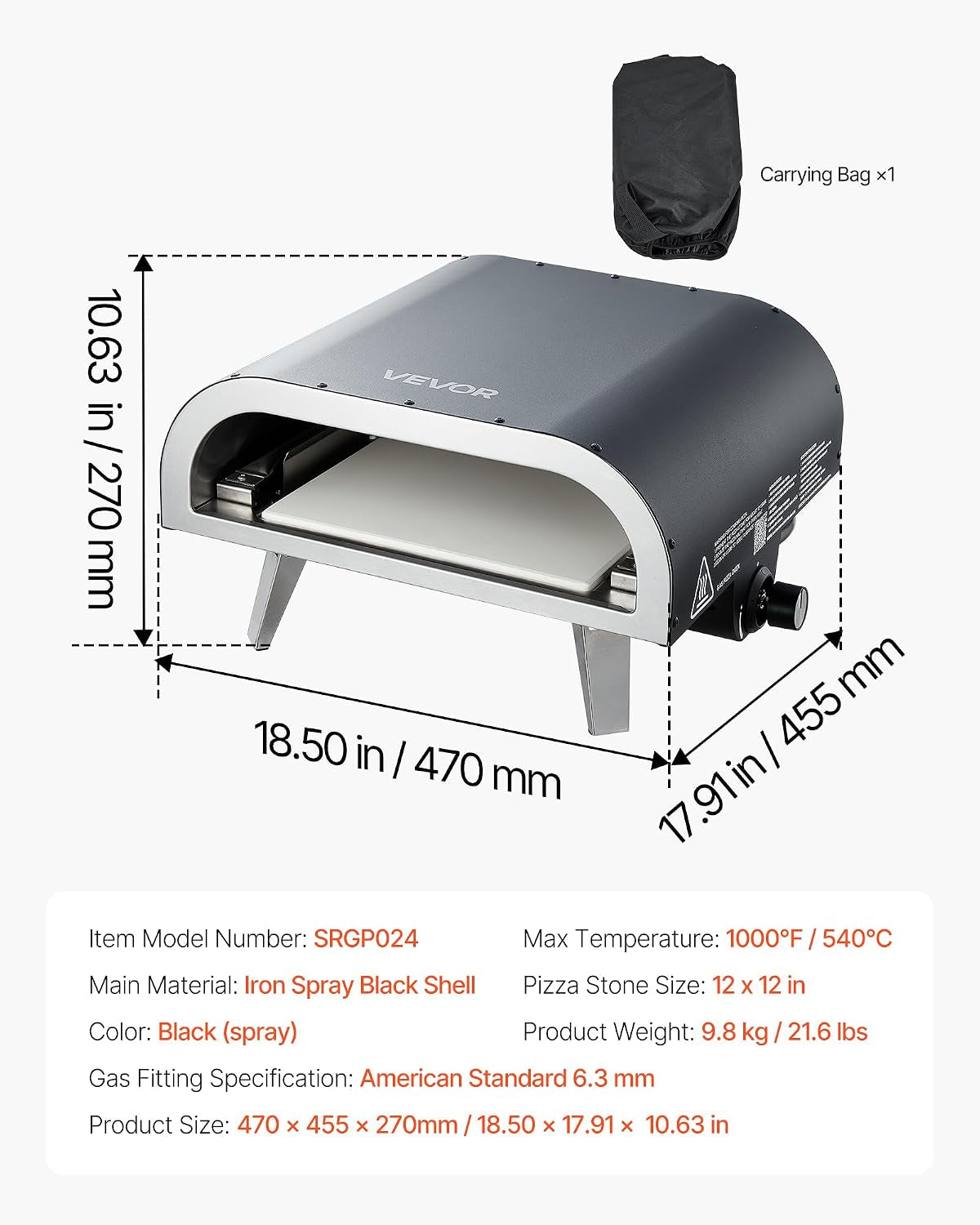 Propane Outdoor Pizza Oven, 12 Inch Gas Pizza Maker, Portable Pizza Cooker with Thickened Pizza Stone, Carry Bag, Foldable Leg, Stainless Steel Pizza Oven for outside Camping & Backyard