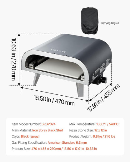 Propane Outdoor Pizza Oven, 12 Inch Gas Pizza Maker, Portable Pizza Cooker with Thickened Pizza Stone, Carry Bag, Foldable Leg, Stainless Steel Pizza Oven for outside Camping & Backyard