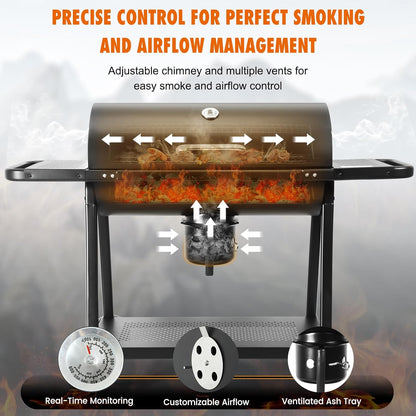 BBQ Barrel Charcoal Grill: Spacious Premium Outdoor Barbecue Grill