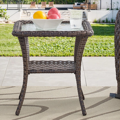 5PCS Patio Furniture Sets with Fire Pit, Brown Wicker Outdoor Patio Furniture Set with Couch, Outdoor Swivel Chair, and 43" Propane Firepit Table for Porch, Deck, Backyard