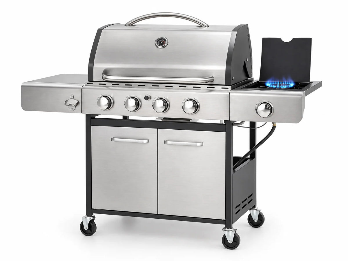 Propane Gas BBQ Grills with Side Burner,4 Burner,Silver