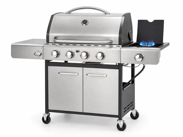 Propane Gas BBQ Grills with Side Burner,4 Burner,Silver