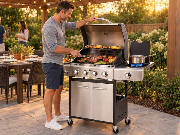 Propane Gas BBQ Grills with Side Burner,4 Burner,Silver